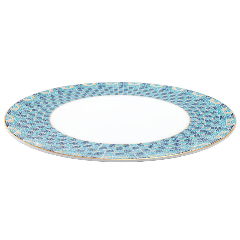 Dinner Plate No.1 Portofino by Haviland in Limoges porcelain with blue and gold Mediterranean mosaic design.