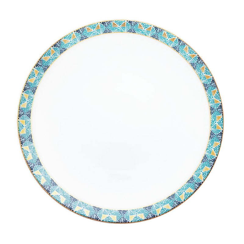 Dinner Plate No.2 Portofino by Haviland in Limoges porcelain with blue and gold Mediterranean mosaic pattern.