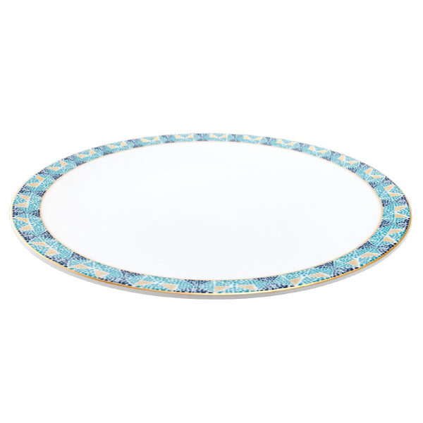 side view Dinner Plate No.2 Portofino by Haviland in Limoges porcelain with blue and gold Mediterranean mosaic pattern.