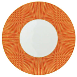 Raynaud Trésor Limoges porcelain orange dinner plate with gold-accented honeycomb design