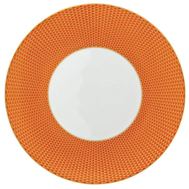Raynaud Trésor Limoges porcelain orange dinner plate with gold-accented honeycomb design