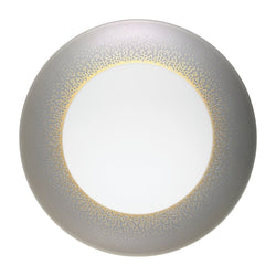 Souffle d’Or dinner plate in silver by Haviland, handmade Limoges porcelain inspired by a supernova with grey hues and shimmering silver accents.