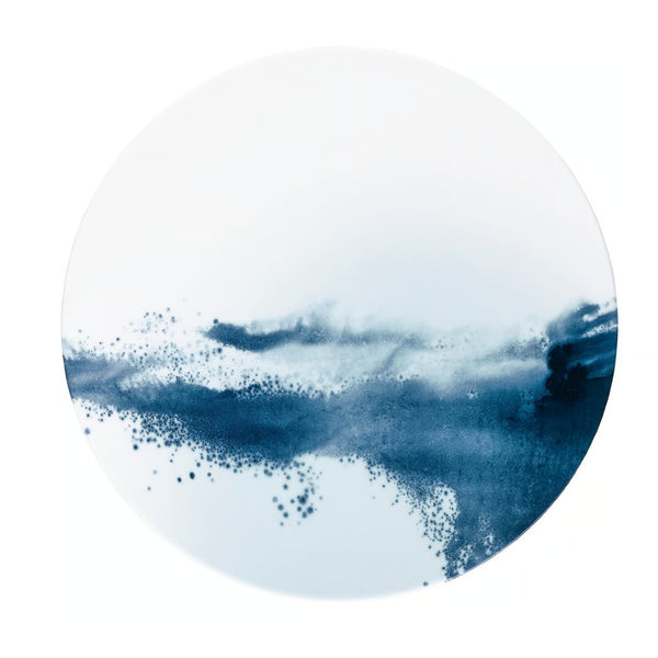 Raynaud Abysses Uni shape dinner plate in Limoges porcelain with indigo marine design on a white background