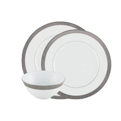 Ambassador Platine 12-piece porcelain dinnerware set by Raynaud with platinum rim and Renaissance-inspired detailing