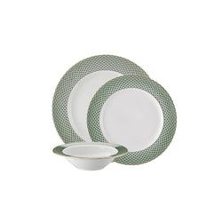 Francis Carreau Green 12-piece porcelain dinnerware set with green and gold check design by Rosenthal