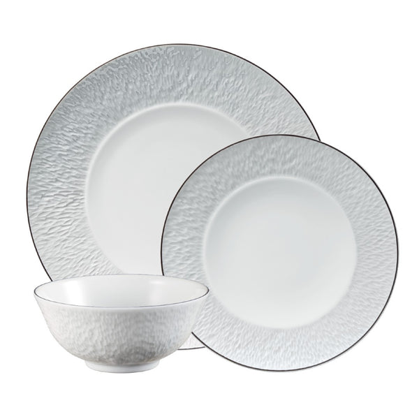 Raynaud Minéral Platinum 12-piece porcelain dinnerware set with platinum rim made in Limoges