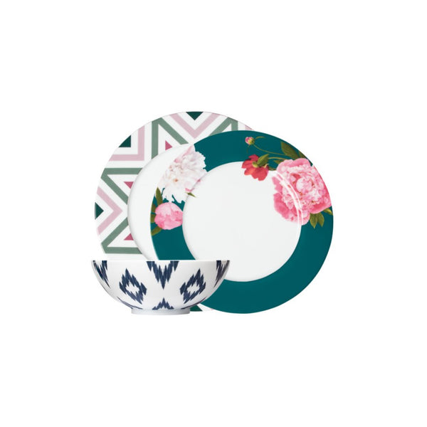 Paraiso 12-piece porcelain dinnerware set with tropical motifs by Sieger by Fürstenberg