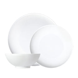 Stella Satin White 12-piece velvety matte porcelain dinnerware set by SIEGER by FÜRSTENBERG, handcrafted in Germany for luxury dining.
