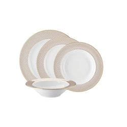 Francis Carreau Beige dinnerware set of 16 pieces in porcelain with beige and gold check pattern by Rosenthal