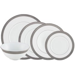 Ambassador Platine 30-piece porcelain dinnerware set by Raynaud featuring platinum inlay and Renaissance-inspired design

