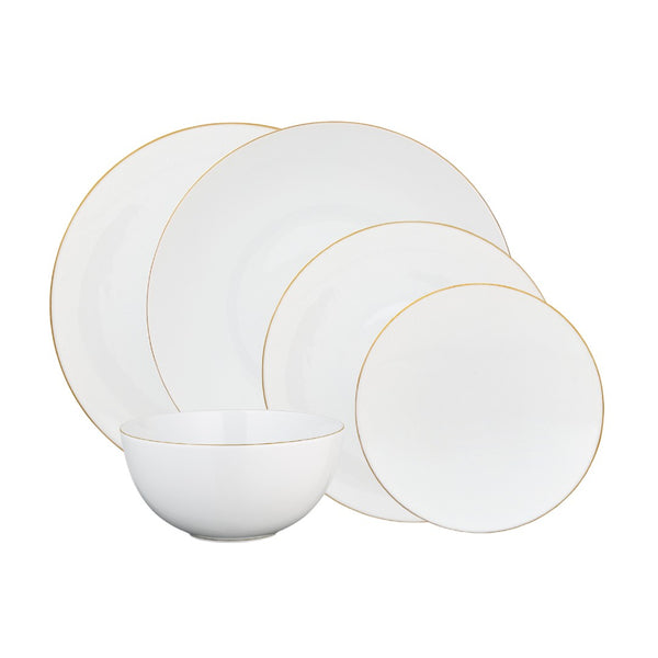 30-piece porcelain dinnerware set with gold rim from the Monceau Gold collection by Raynaud