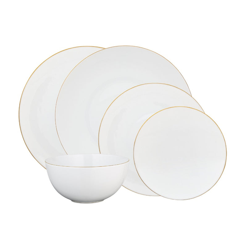 30-piece porcelain dinnerware set with gold rim from the Monceau Gold collection by Raynaud