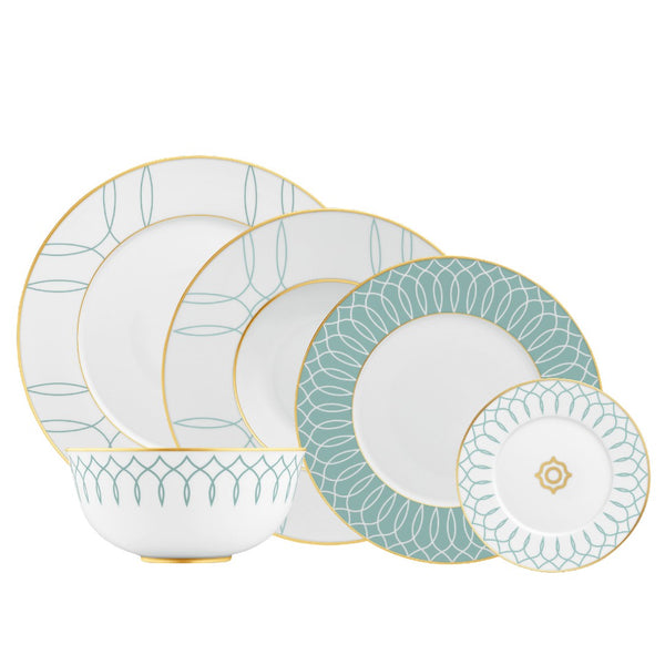 Dinnerware Set of 30 Pieces Carlo Este by FÜRSTENBERG in fine porcelain with gold and green mosaic-inspired design by Carlo Dal Bianco.