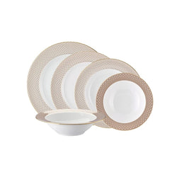 Francis Carreau Beige dinnerware set of 30 pieces in porcelain with beige and gold check pattern by Rosenthal
