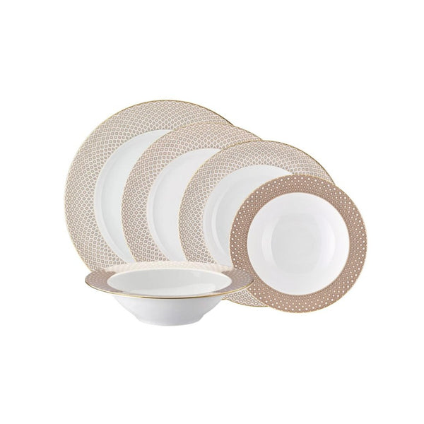 Francis Carreau Beige dinnerware set of 30 pieces in porcelain with beige and gold check pattern by Rosenthal