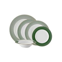 Francis Carreau Green 30-piece porcelain dinnerware set with green and gold check design by Rosenthal