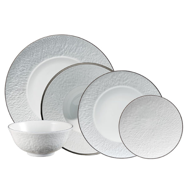 Raynaud Minéral Platinum 30-piece Limoges porcelain dinnerware set with platinum rim and elegant finish