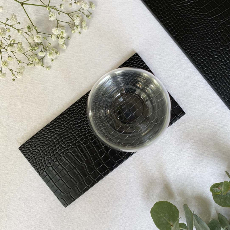 styled Double Faux Python coaster in black by Posh Trading Company, luxury reptile-textured resin base