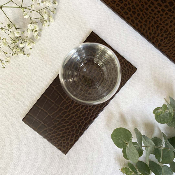 styled Double Faux Vintage Croc coaster by Posh Trading Company, textured resin base for bottles or glassware