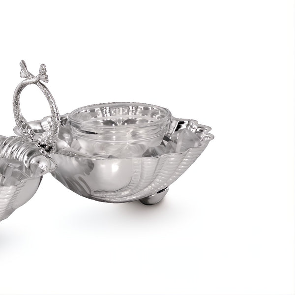 Close-up Double shell silver-plated caviar holder with crystal inserts by Greggio