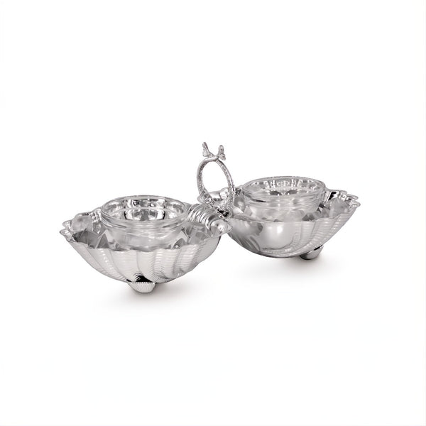 Double shell silver-plated caviar holder with crystal inserts by Greggio