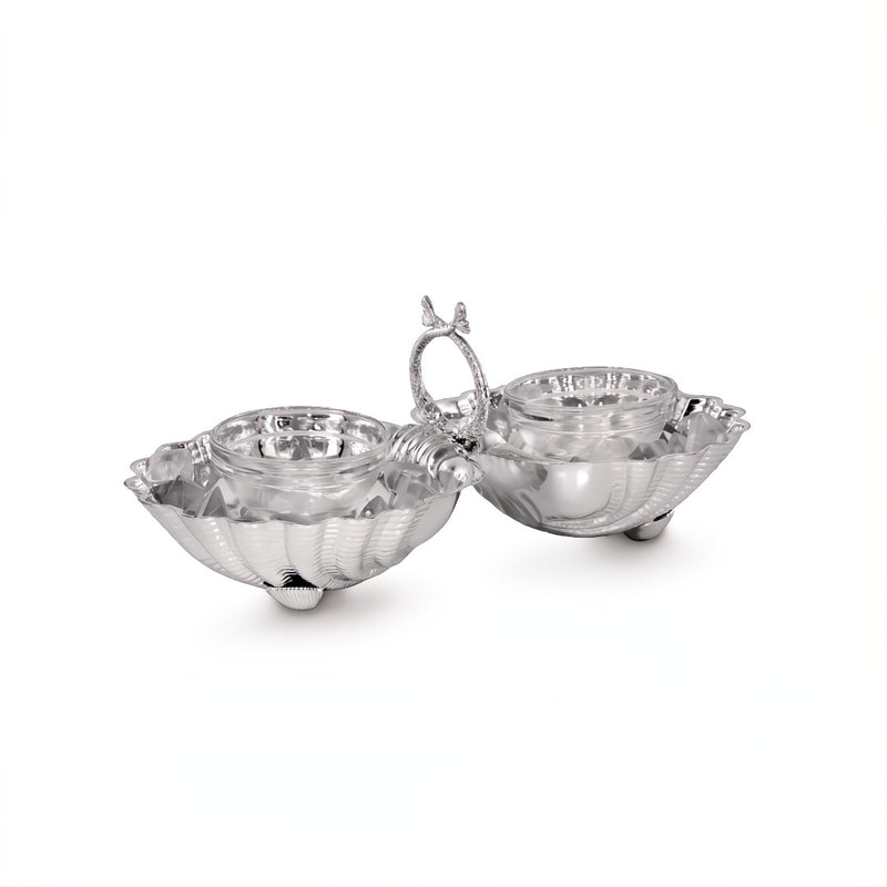 Double shell silver-plated caviar holder with crystal inserts by Greggio