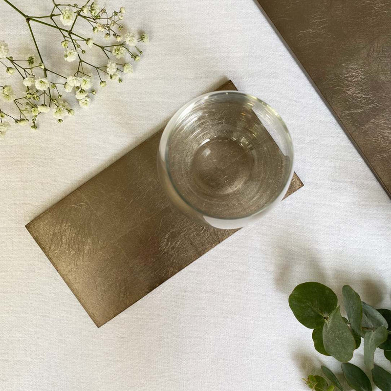 styled Double Silver Leaf coaster in taupe by Posh Trading Company, luxury lacquered bottle base