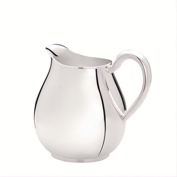 Luxury drop-shaped silver-plated pitcher Goccia by Greggio with rounded body and curved handle – handcrafted Italian design for elegant dining.