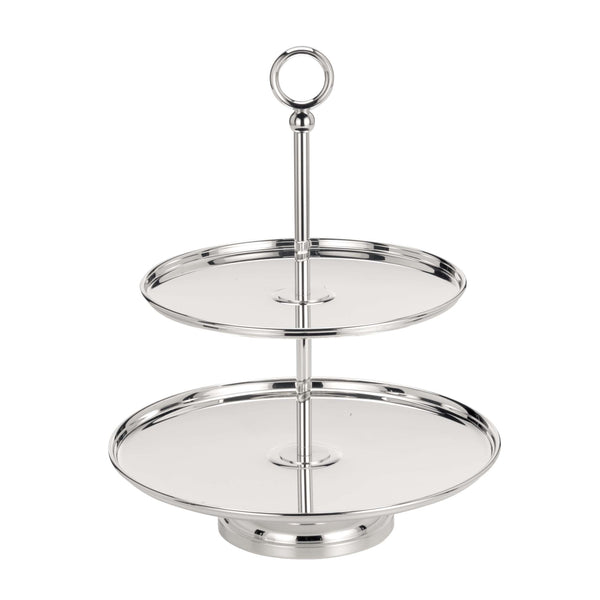 two-tier Eleganza silver-plated pastry stand by Greggio on white background