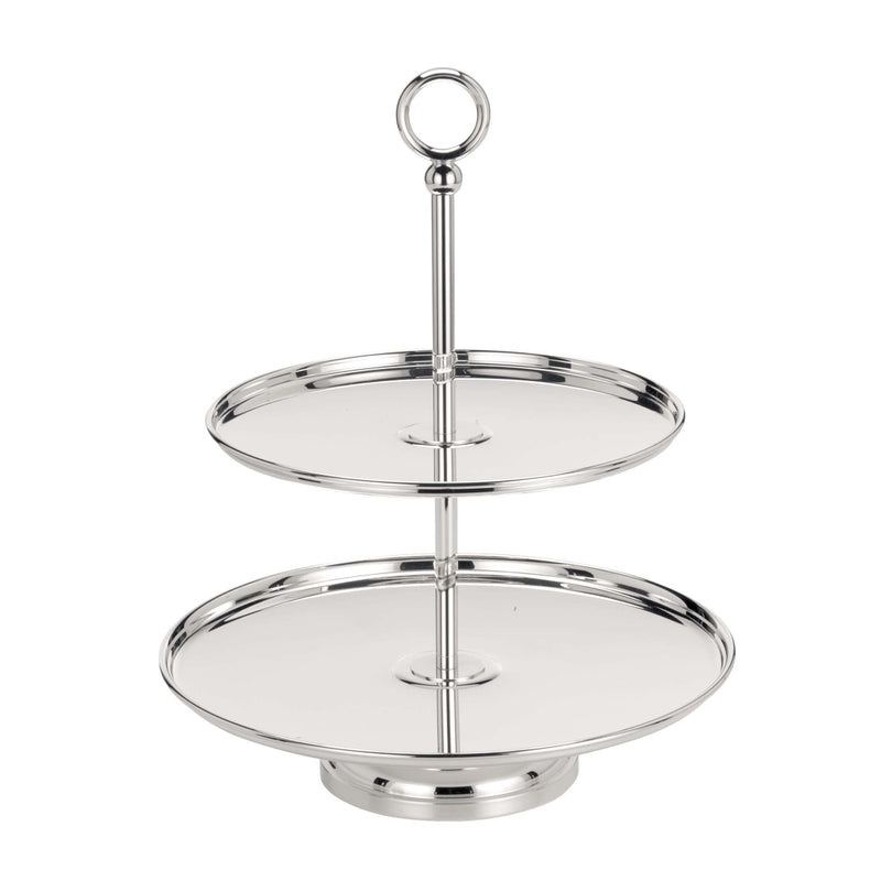 two-tier Eleganza silver-plated pastry stand by Greggio on white background