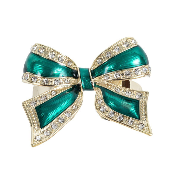 Green enamel bow napkin ring with crystal detailing by Joanna Buchanan, set of 4.