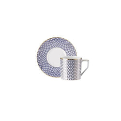 Francis Carreau Blue porcelain espresso or mocha cup with saucer featuring royal blue and gold check design by Rosenthal