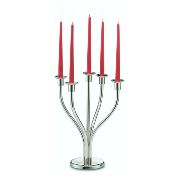 Silver-plated five-stem candle holder by Schiavon from the Essentia collection with sculptural rounded design