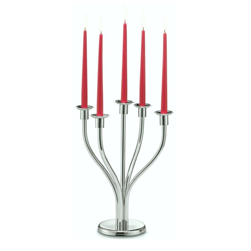 Silver-plated five-stem candle holder by Schiavon from the Essentia collection with sculptural rounded design