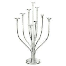 Silver-plated nine-stem candle holder by Schiavon from the Essentia collection with sculptural rounded base