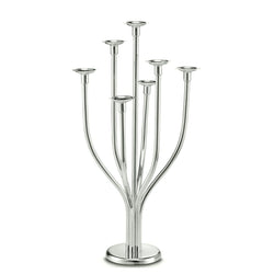 Silver-plated seven-stem candle holder by Schiavon from the Essentia collection with rounded sculptural design