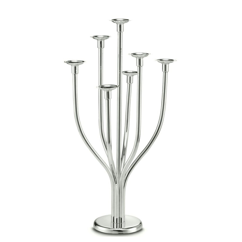 Silver-plated seven-stem candle holder by Schiavon from the Essentia collection with rounded sculptural design