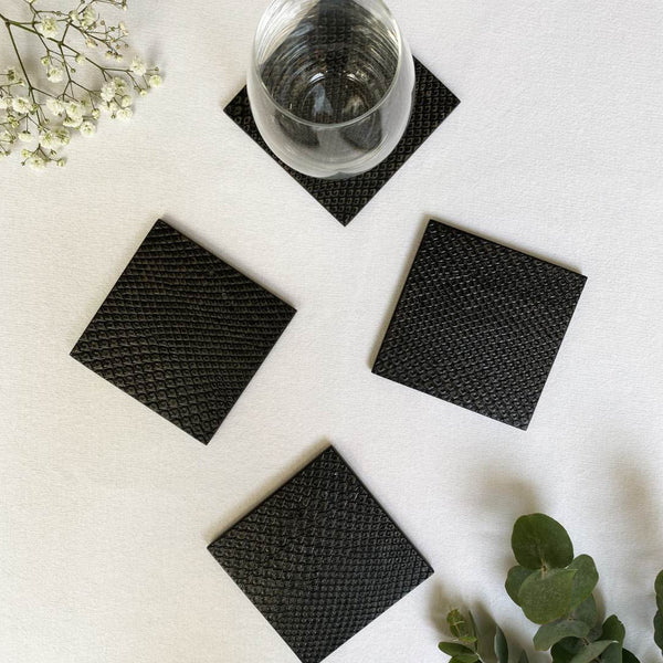 styled Faux Boa coaster in charcoal by Posh Trading Company, burnished dark grey-brown luxury texture