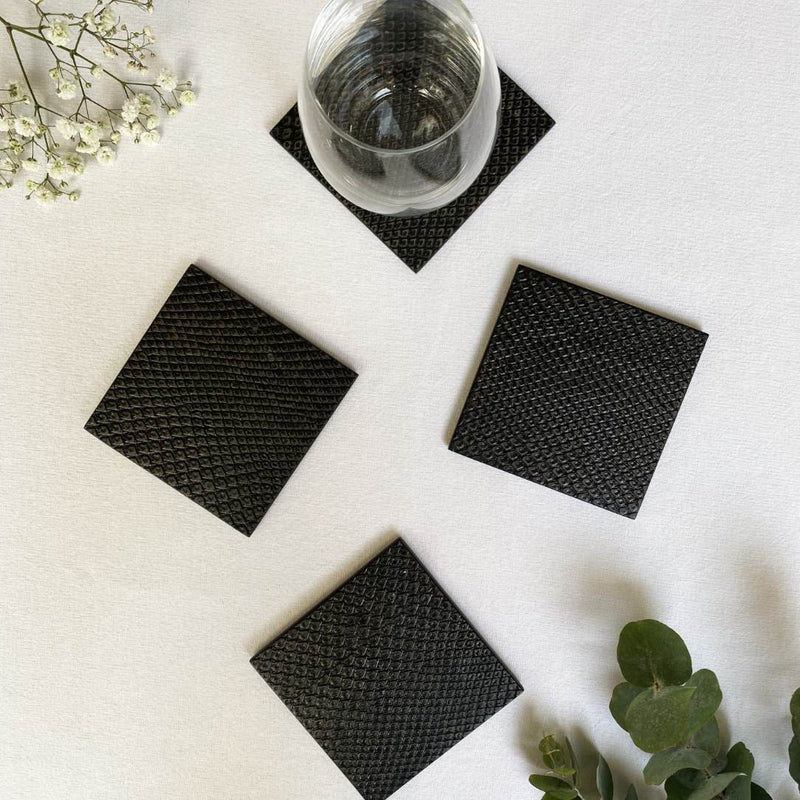 styled Faux Boa coaster in charcoal by Posh Trading Company, burnished dark grey-brown luxury texture