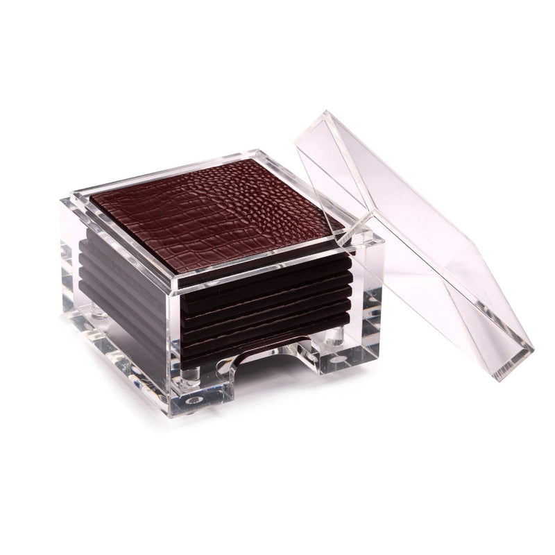 Faux Python coasters set of 8 in burgundy with clear acrylic holder by Posh Trading Company