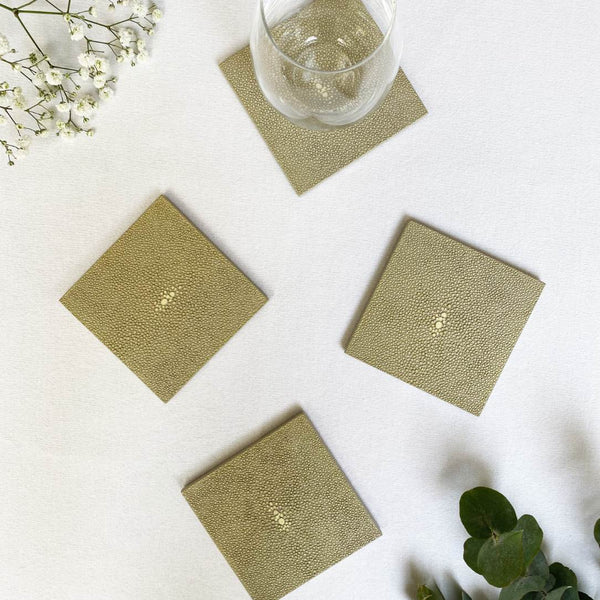 styled Faux Shagreen coaster in natural by Posh Trading Company, luxury resin table accessory