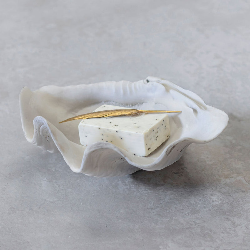Small white faux shell as a bar soap holder