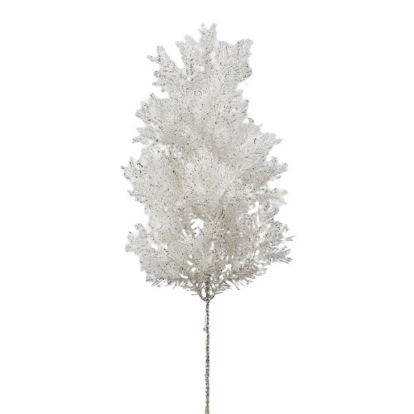 Faux white pine branch with glitter finish 62 cm, elegant Christmas decoration for festive floral arrangements and luxury interiors.