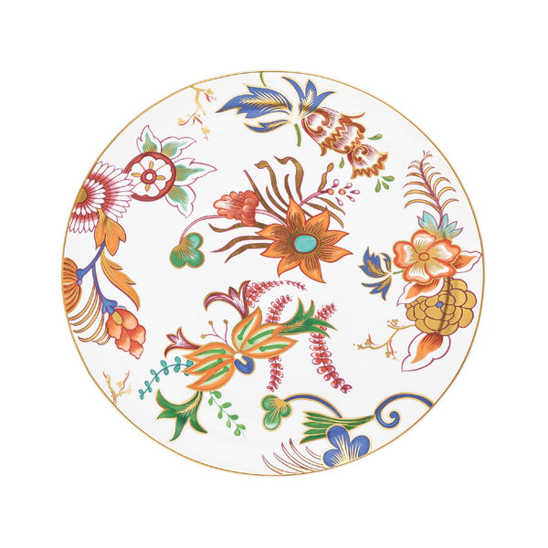 Imari porcelain cake plate with multicoloured Japanese floral motifs and gold rim by Raynaud