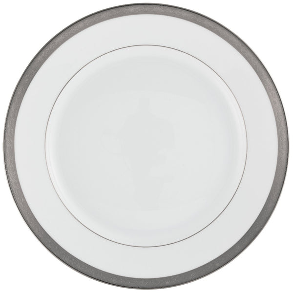 A white porcelain flat chop plate with a platinum border and fine gold inlay.