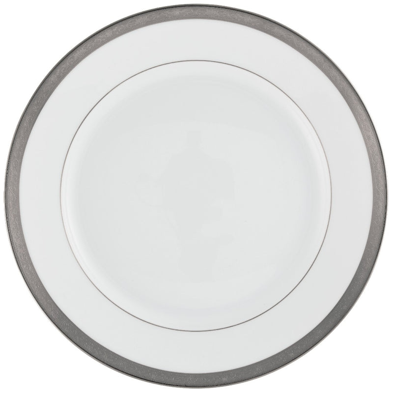 A white porcelain flat chop plate with a platinum border and fine gold inlay.