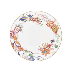 Flat Imari chop plate with multicoloured floral rim and gold edge by Raynaud