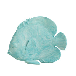 A large, azure blue polyresin flat fish sculpture.