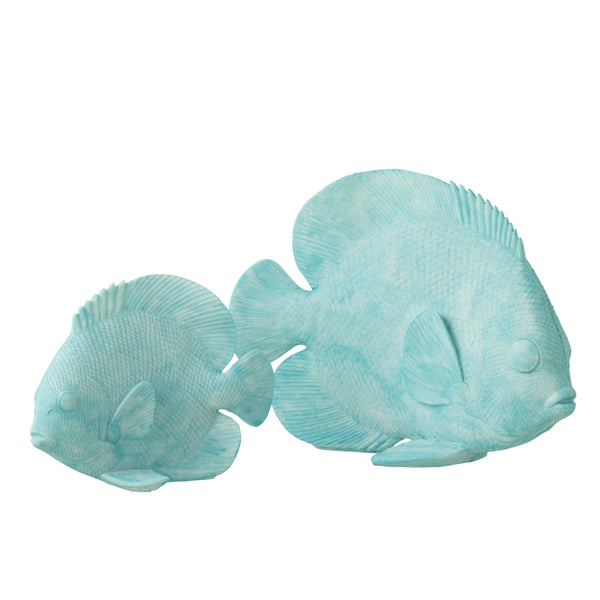 2 sizes Polyresin Flat Fish in Azure Blue with white background
