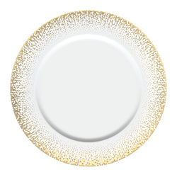 Souffle d’Or flat round platter by Haviland—Limoges porcelain with gold and silver celestial-inspired design.